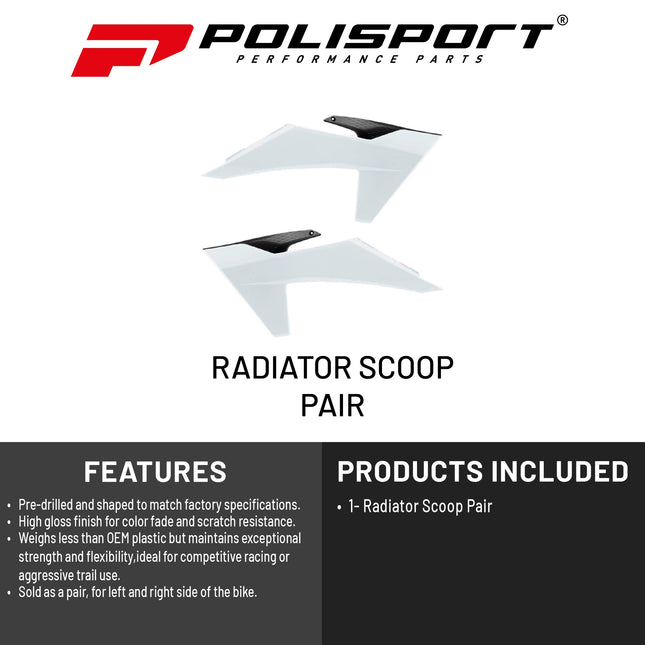 Polisport Radiator Scoops - White/Black Panels for Honda CRF 250R (2014-2017)  Honda CRF 450R (2013-2016)- OEM Fit, Glossy Finish, Lightweight & Impact-Resistant, Easy Installation