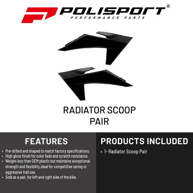 Polisport Radiator Scoops - Black Panels for KTM EXC/SX/XC (2023-2025) - OEM Fit, Glossy Finish, Lightweight & Impact-Resistant, Easy Installation