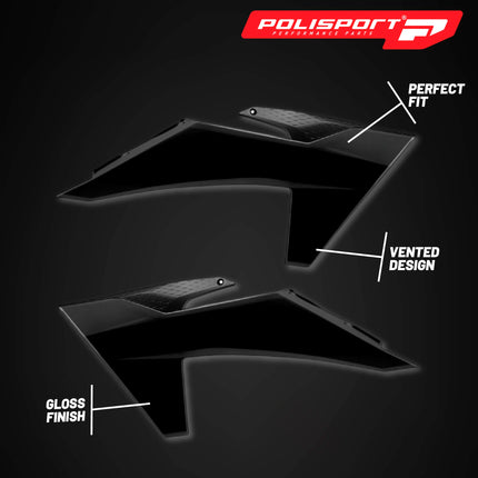 Polisport Radiator Scoops - Black Panels for KTM EXC/SX/XC (2023-2025) - OEM Fit, Glossy Finish, Lightweight & Impact-Resistant, Easy Installation