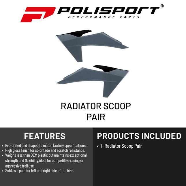 Polisport Radiator Scoops - Nardo Grey/Black Panels for KTM EXC/SX/XC (2023-2025) - OEM Fit, Glossy Finish, Lightweight & Impact-Resistant, Easy Installation