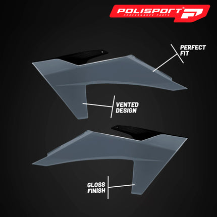 Polisport Radiator Scoops - Nardo Grey/Black Panels for KTM EXC/SX/XC (2023-2025) - OEM Fit, Glossy Finish, Lightweight & Impact-Resistant, Easy Installation
