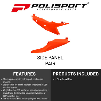 Polisport Motocross (MX) Replica Plastics Side Panels for KTM SX/SX-F/XC/XC-F (2023-2026) Dirt Bike - OEM Quality, Durable, Flexible & Perfect Fit - Orange