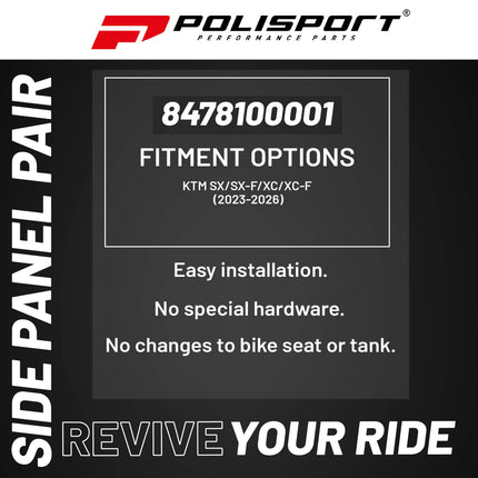 Polisport Motocross (MX) Replica Plastics Side Panels for KTM SX/SX-F/XC/XC-F (2023-2026) Dirt Bike - OEM Quality, Durable, Flexible & Perfect Fit - Orange
