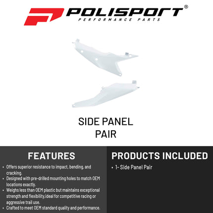 Polisport Motocross Motorcycles (MX) Side Panels for KTM SX, SX-F, XC, XC-F (2023-2026) Dirt Bikes - High-Impact Resistant Technical Plastic with UV Protection, OEM-Style Precise Fit - White