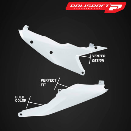 Polisport Motocross Motorcycles (MX) Side Panels for KTM SX, SX-F, XC, XC-F (2023-2026) Dirt Bikes - High-Impact Resistant Technical Plastic with UV Protection, OEM-Style Precise Fit - White