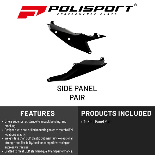 Polisport Motocross (MX) Replica Plastics Side Panels for KTM SX/SX-F/XC/XC-F (2023-2026) Dirt Bike - OEM Quality, Durable, Flexible & Perfect Fit - Black