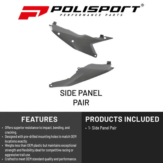 Polisport Motocross (MX) Replica Plastics Side Panels for KTM SX/SX-F/XC/XC-F (2023-2026) Dirt Bike - OEM Quality, Durable, Flexible & Perfect Fit - Nardo Grey