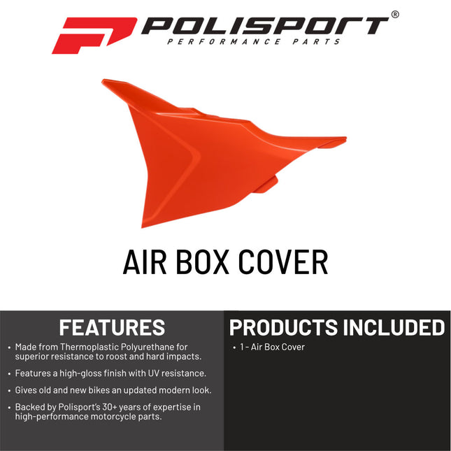Polisport Airbox Cover-Orange KTM SX/F (2023 and Later) - High-Impact Durable Gloss Polypropylene, Direct Bolt-On OEM Style Fit for Motocross Dirt Bikes, Impact & Abrasion Resistant, Easy Install
