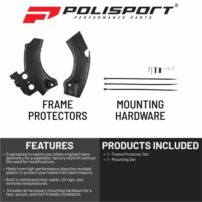Polisport Motocross (MX) Motorcycle Frame Protector for Honda CRF 250R/450R (2021-2024) Dirt Bikes- OEM Quality for Superior Fit & Durable Protection, Easy Installation - Black