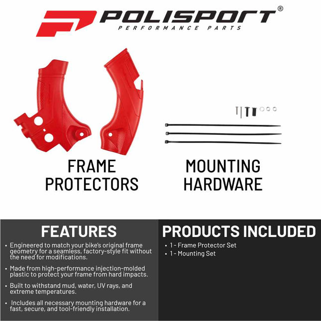 Polisport Motocross (MX) Motorcycle Frame Protector for Honda CRF 250R/450R (2021-2024) Dirt Bikes- OEM Quality for Superior Fit & Durable Protection, Easy Installation - Red