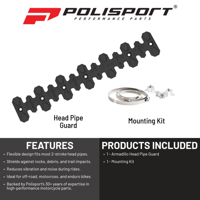 Polisport Armadillo Head Pipe Guard - Easy Install, Dual Compound for Flexible Fit & Durable Protection - Adaptable to Various Motorbike Models - Black