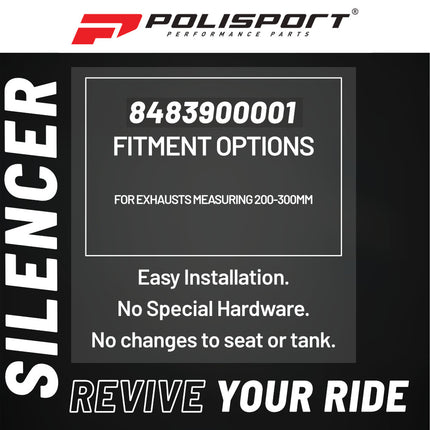 Polisport Silencer Protector (200-300mm/7.8-11.8in) - Durable Silicone-Metal Motorcycle Exhaust Guard, Easy Install, Universal Fit (Black)