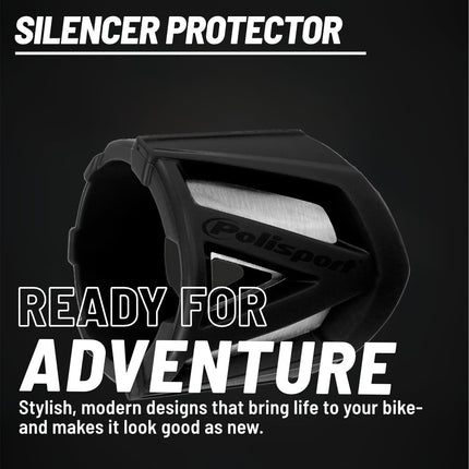 Polisport Silencer Protector (200-300mm/7.8-11.8in) - Durable Silicone-Metal Motorcycle Exhaust Guard, Easy Install, Universal Fit (Black)
