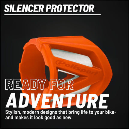 Polisport Silencer Protector (200-300mm/7.8-11.8in) - Durable Silicone-Metal Motorcycle Exhaust Guard, Easy Install, Universal Fit (Orange)