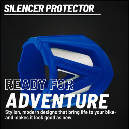Polisport Silencer Protector (200-300mm/7.8-11.8in) - Durable Silicone-Metal Motorcycle Exhaust Guard, Easy Install, Universal Fit (Blue)