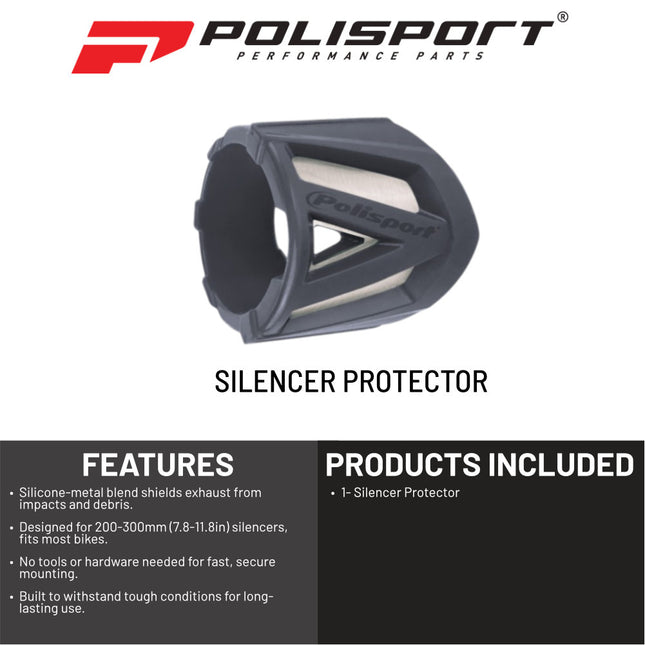 Polisport Silencer Protector (200-300mm/7.8-11.8in) - Durable Silicone-Metal Motorcycle Exhaust Guard, Easy Install, Universal Fit (Nardo Grey)