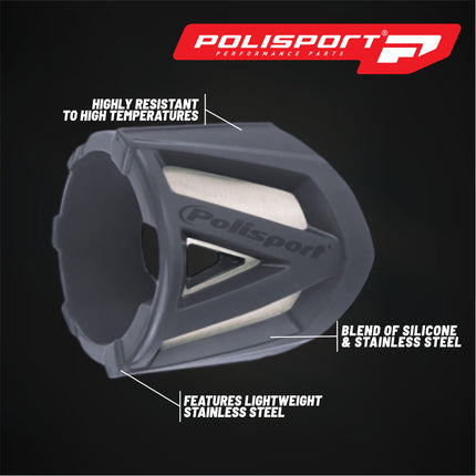 Polisport Silencer Protector (200-300mm/7.8-11.8in) - Durable Silicone-Metal Motorcycle Exhaust Guard, Easy Install, Universal Fit (Nardo Grey)