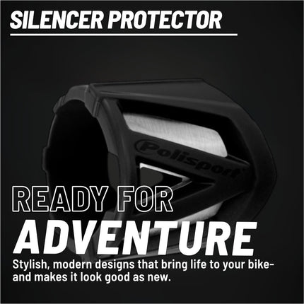 Polisport Silencer Protector (340-400mm/13.4-15.7in) - Durable Silicone-Metal Motorcycle Exhaust Guard, Easy Install, Universal Fit (Black)