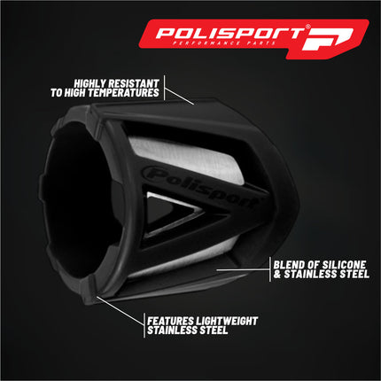 Polisport Silencer Protector (340-400mm/13.4-15.7in) - Durable Silicone-Metal Motorcycle Exhaust Guard, Easy Install, Universal Fit (Black)