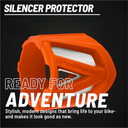Polisport Silencer Protector (340-400mm/13.4-15.7in) - Durable Silicone-Metal Motorcycle Exhaust Guard, Easy Install, Universal Fit (Orange)