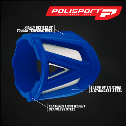 Polisport Silencer Protector (340-400mm/13.4-15.7in) - Durable Silicone-Metal Motorcycle Exhaust Guard, Easy Install, Universal Fit (Blue)