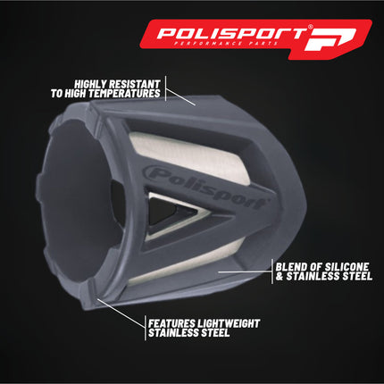 Polisport Silencer Protector (340-400mm/13.4-15.7in) - Durable Silicone-Metal Motorcycle Exhaust Guard, Easy Install, Universal Fit (Nardo Grey)