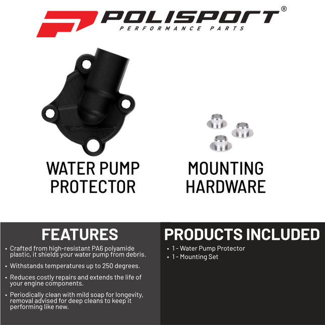 Polisport Motocross Motorcycles (MX) Water Pump cover for Honda CRF250R (2018-2024) CRF250RX (2019-2024) Dirt Bikes - Impact & Abrasion Resistant PA6 Plastic for  - Easy Install Durable - Black