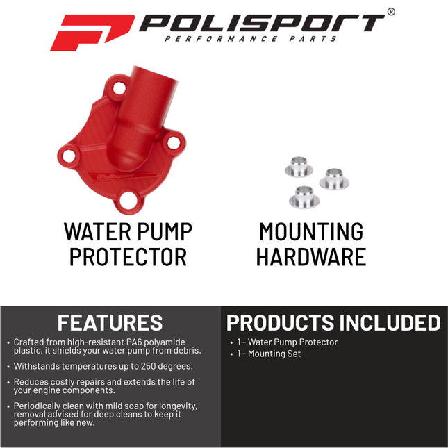 Polisport Motocross Motorcycles (MX) Water Pump cover for Honda CRF250R (2018-2024) CRF250RX (2019-2024) Dirt Bikes - Impact & Abrasion Resistant PA6 Plastic for  - Easy Install Durable - Red