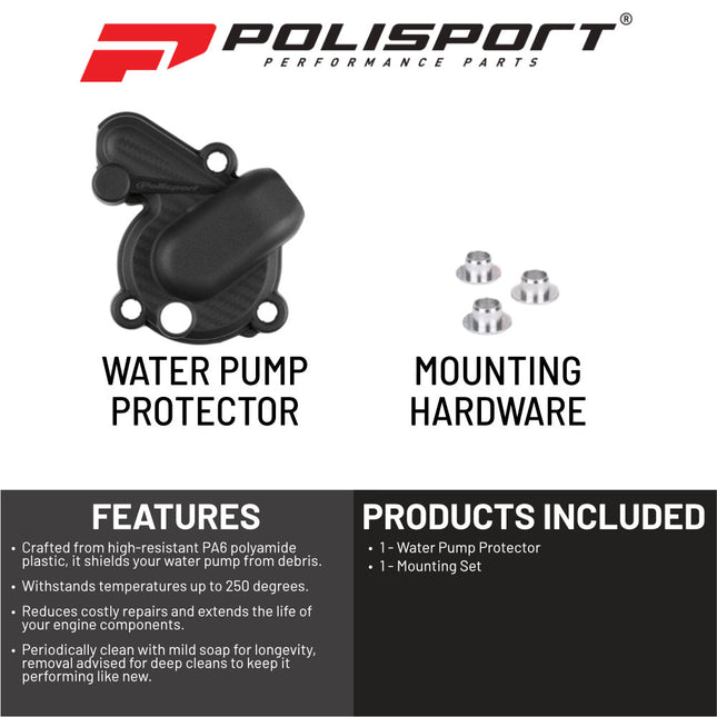 Polisport Motocross Motorcycles (MX) Water Pump cover for Sherco SEF250 & SEF300 (2016-2023) Dirt Bikes - High-Impact PA6 Polyamide, Abrasion & Heat Resistant - Black