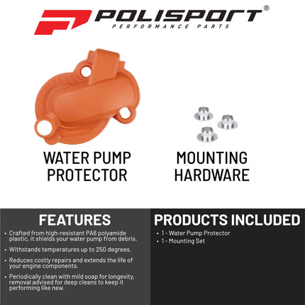 Polisport Motocross Motorcycles (MX) Water Pump cover for KTM EXC-F 450/500 (2017-2022) and KTM SX-F 450 (2016-2024) Dirt Bikes - Durable PA6 Polyamide, Impact and Abrasion Resistant - Orange