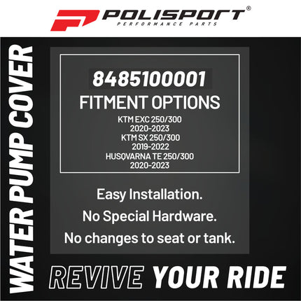 Polisport Motocross Motorcycles (MX) Water Pump cover for KTM EXC 250/300 (2020-2023), Husqvarna TE 250/300 (2020-2023), KTM SX 250/300 (2019-2022), and Husqvarna TC 250 (2019-2022) Dirt Bikes - Black