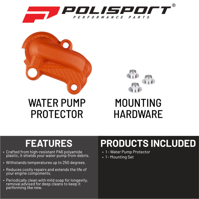 Polisport Motocross Motorcycles (MX) Water Pump cover for  KTM EXC 250/300 (2020-2023) and KTM SX 250/350 (2019-2022) Dirt Bikes - Durable PA6 Polyamide, Impact and Abrasion Resistant - Orange