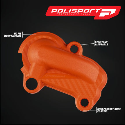 Polisport Motocross Motorcycles (MX) Water Pump cover for  KTM EXC 250/300 (2020-2023) and KTM SX 250/350 (2019-2022) Dirt Bikes - Durable PA6 Polyamide, Impact and Abrasion Resistant - Orange
