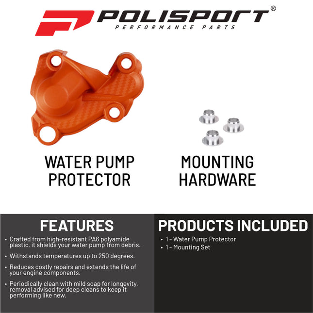 Polisport Motocross Motorcycles (MX) Water Pump cover for KTM EXC-F 250/350 (2017-2023) & SX-F 250/350 (2016-2022) Dirt Bikes - High-Impact Plastic Guard - Orange