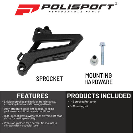 Polisport Front Sprocket Protector Guard Durable Impact Shield for Honda CRF250R (2018-25) Mud-Resistant (Black)
