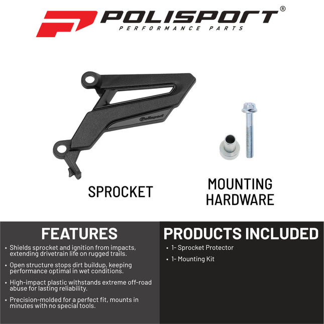 Polisport Front Sprocket Protector Guard Durable Impact Shield for Honda CRF 450R/CRF 450RX (2021-25) Mud-Resistant (Black)