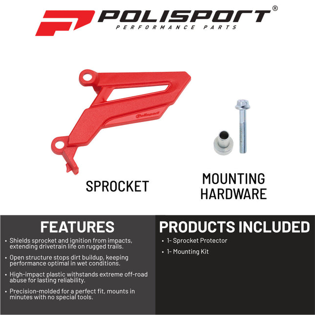 Polisport Front Sprocket Protector Guard Durable Impact Shield for Honda CRF 450R/CRF 450RX (2021-25) Mud-Resistant (Red)