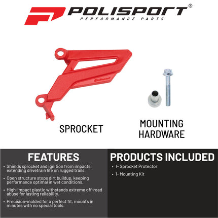 Polisport Front Sprocket Protector Guard Durable Impact Shield for Honda CRF 450R/CRF 450RX (2021-25) Mud-Resistant (Red)