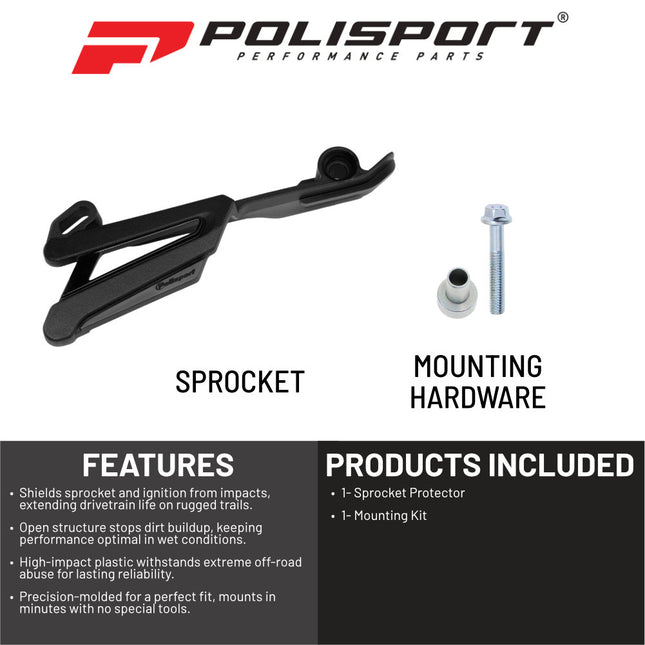 Polisport Front Sprocket Protector Guard Durable Impact Shield for Beta RR2T/4T (2020-24) RR X-PRO 2T/4T (2025) Mud-Resistant (Black)