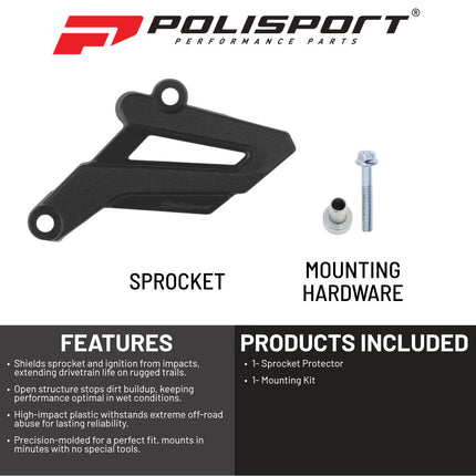 Polisport Front Sprocket Protector Guard Durable Impact Shield for Sherco SE 125/250/300 (2014-24) SE-F 250/300 (2012-24) SE-F 500 (2018-24) Mud-Resistant (Black)