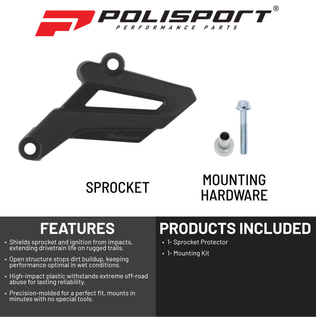 Polisport Front Sprocket Protector Guard Durable Impact Shield for Sherco SE 125/250/300 (2014-24) SE-F 250/300 (2012-24) SE-F 500 (2018-24) Mud-Resistant (Black)