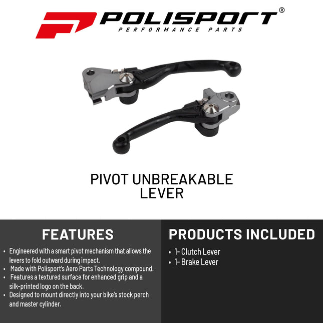 Polisport  Pivot Unbreakable Levers Kit Fits Honda CRF 250R/250RX/250X/450R/450RX/450X (2007-2024) Motocross (MX/Enduro) Brake/Clutch Levers, Durable Composite, OEM Shape, Easy Install Black