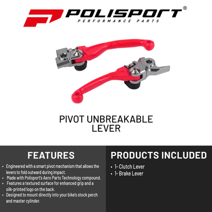Polisport Pivot Unbreakable Levers Kit, Fits Honda CRF 250R/250RX/250X/450R/450RX/450X (2007-2024) Motocross (MX/Enduro) Brake/Clutch Levers, Durable Composite, OEM Shape, Easy Install, Red