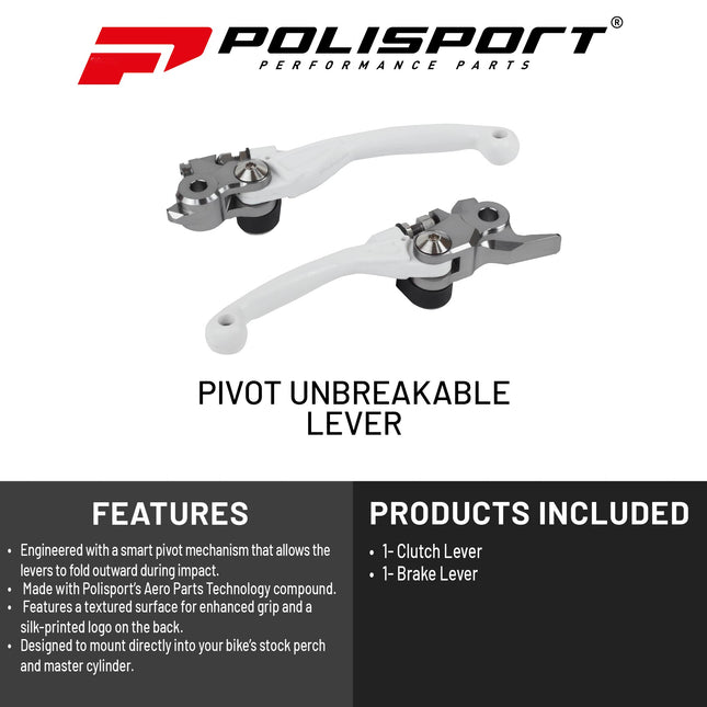 Polisport  Pivot Unbreakable Levers Kit - Fits: Honda CRF 250R/250RX/450R/450RX (2007-2024) Motocross (MX/Enduro) Brake/Clutch Levers, Durable Composite, OEM Shape, Easy Install, White