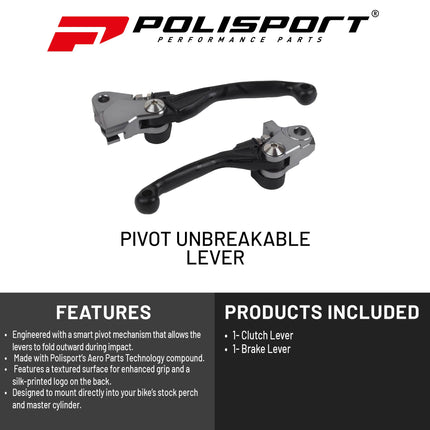 Polisport  Pivot Unbreakable Levers Kit - Fits: Honda CRF 450R (2021-2025) Motocross (MX/Enduro) Brake/Clutch Levers, Durable Composite, OEM Shape, Easy Install, Black