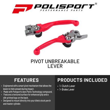 Polisport  Pivot Unbreakable Levers Kit - Fits: Honda CRF 450R (2021-2025) Motocross (MX/Enduro) Brake/Clutch Levers, Durable Composite, OEM Shape, Easy Install, Red