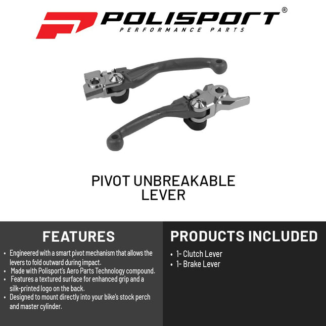 Polisport  Pivot Unbreakable Levers Kit - Fits: Kawasaki KX250F/KX450F (2005-2012) Motocross (MX/Enduro) Brake/Clutch Levers, Durable Composite, OEM Shape, Easy Install, Nardo Grey
