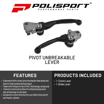 Polisport  Pivot Unbreakable Levers Kit - Fits: Kawasaki KX250 (2013-2020) Motocross (MX/Enduro) Brake/Clutch Levers, Durable Composite, OEM Shape, Easy Install, Black