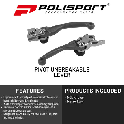 Polisport  Pivot Unbreakable Levers Kit - Fits: Kawasaki KX250/KX450 (2013-2020) Motocross (MX/Enduro) Brake/Clutch Levers, Durable Composite, OEM Shape, Easy Install, Nardo Grey