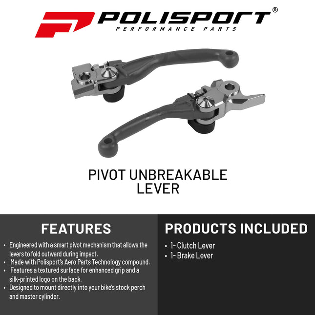Polisport  Pivot Unbreakable Levers Kit - Fits: Kawasaki KX250/KX450 (2019-2023) Motocross (MX/Enduro) Brake/Clutch Levers, Durable Composite, OEM Shape, Easy Install, Nardo Grey